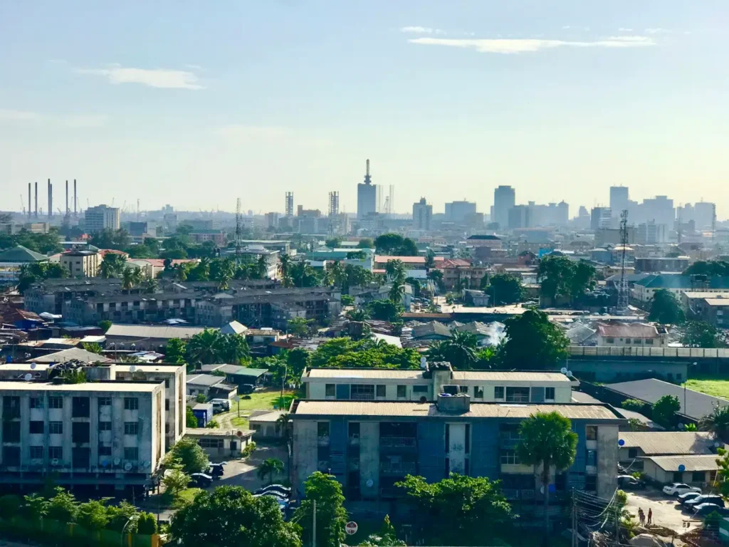 Aerial view of Lagos neighbourhoods and waterways
