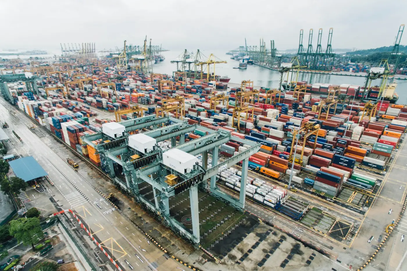 Stacked shipping containers at a port